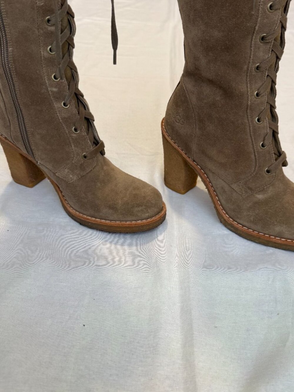 UGG Sofia Tall Lace Up Boots Brown Suede Shearling Heels Womens US 7 - Picture 2 of 13